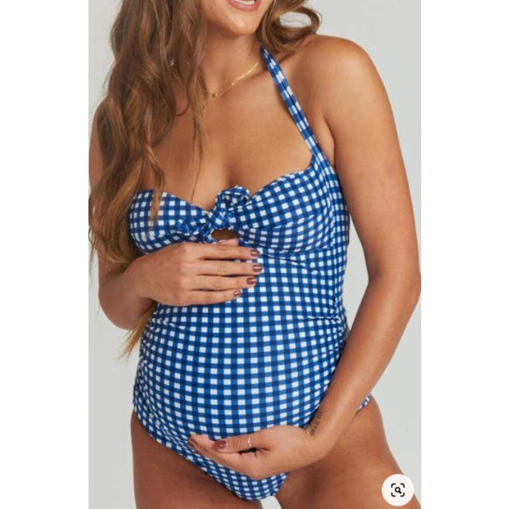 Show Me Your MuMu Blue and White Gingham Maternity One-Piece Bikini